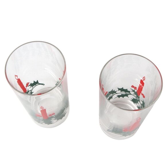 Vintage Daytons Christmas Drink Glasses Tumbler Highball Candle Holly Red Green - Picture 5 of 9